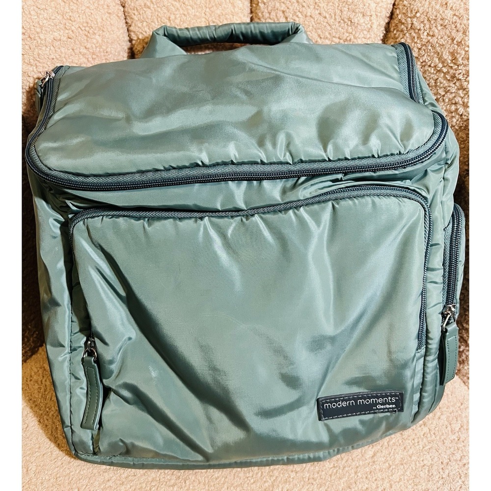 Modern Moments Diaper Bag by Gerber with Changing Pad and Insulated Pocket,Green